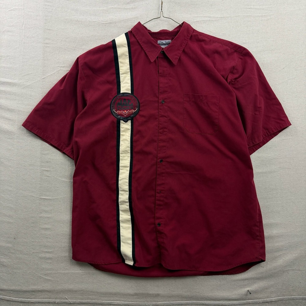 Mac Tools Button Up Shirt Mens‎ 3XL Burgundy Racing Stripe Graphic Workwear